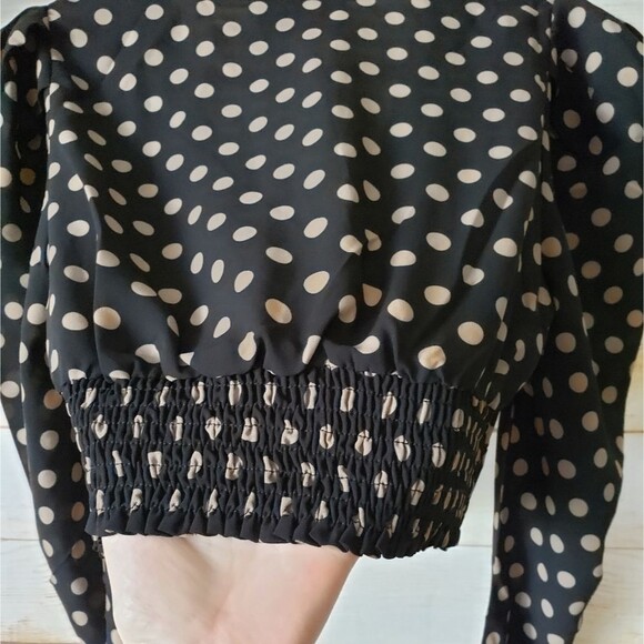 Minkpink Ayat Polka Dot Wrap Long Sleeve Cropped Top Revolve Black Size Small - Picture 6 of 9